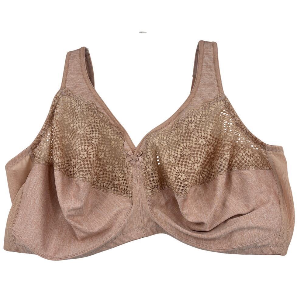 Glamorise Bra Size 50F Beige MagicLift Moisture Control Wire Free Lifts Supports